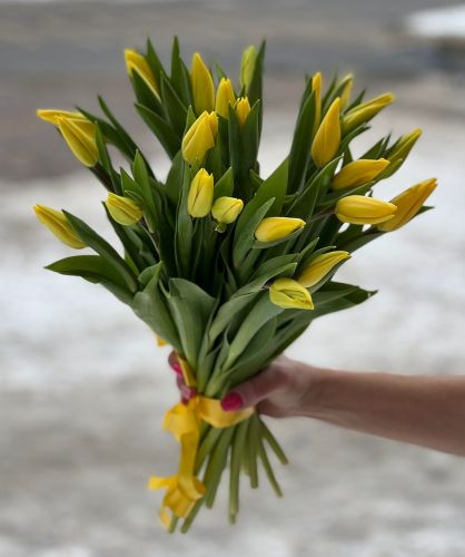 Букет жёлтых тюльпанов "Чудесный день" с доставкой на дом по Петровск-Забайкальскому